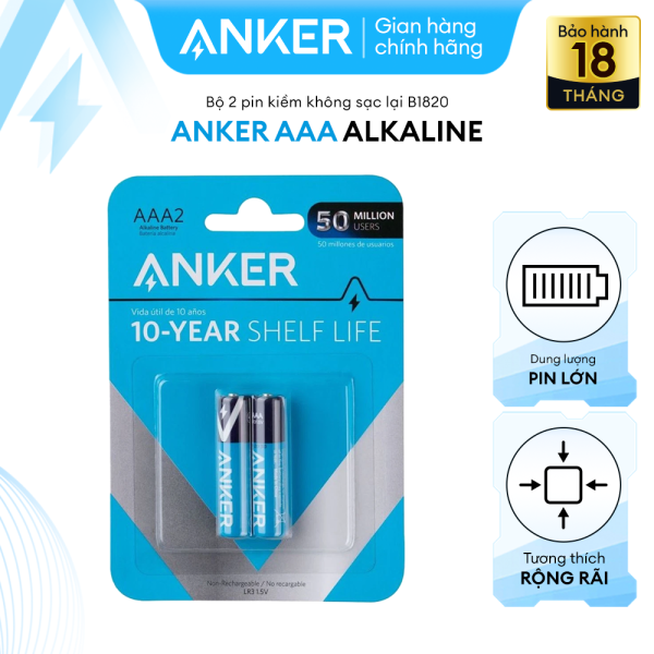 Bộ 2 Pin Kiềm (dùng 1 lần) AAA ANKER Alkaline – B1820 bền bỉ chống rò rỉ và an toàn với công nghệ PowerLock