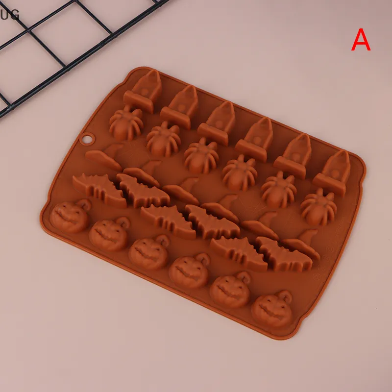 Halloween Skull Chocolate Silicone Mold Bat Spider Candy Biscuit Jelly  Baking Tray Witch Hat Tombstone Cake Mould Candle Decor