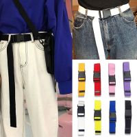 Fashion Hitam Kanvas untuk Wanita Kasual Perempuan Pinggang Sabuk dengan Gesper Plastik Harajuku Panjang Warna Solid Ikat Pinggang Ceinture Femme