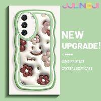 Jlingji เคสสำหรับ Samsung S22พลัส S22อัลตร้า5กรัมเคส3D รูปดอกไม้ยิ้มขอบคลื่นสีนิ่มเคส TPU ซิลิโคนแบบใสเคสมือถือกันกระแทกฝาครอบป้องกันหัวกล้องรวมทั้งหมด