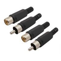 4Pcs Black Plastic Handle RCA Connectors Male Plug Female Socket Audio Video Welding Adapter Connector