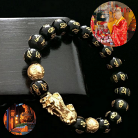 Feng Shui Bracelet For Men Women Natural Real Beads Stone Black Obsidian Pure Copper Pixiu Buddha Good Lucky Amulet Jewellery