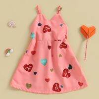 Citgeett Summer Kids Toddler Girl Dress Cute Sleeveless V Neck Heart Print A-Line Party Dress Clothes  by Hs2023