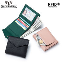 Royal Bagger ใหม่ RFID กระเป๋าสตางค์สั้นสำหรับผู้หญิงหนังวัวแท้ที่เรียบง่ายสบายๆสาวหลายบัตรแพ็คแฟชั่นสุภาพสตรีกระเป๋าคลัทช์กระเป๋าเงินเหรียญ