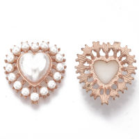 5pc Alloy Flat Back Cabochons with ABS Plastic Imitation Pearl Beads Rose Gold Heart Creamy White 29x27x8mm