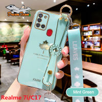 เคสโทรศัพท์สำหรับ Realme 7i / Realme C17,เคสฝาหลังซิลิโคนนิ่มป้องกันเลนส์รวมทุกอย่างใบเมเปิ้ลมันวาวหรูหราพร้อมสายคล้องข้อมือ