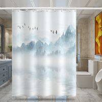 New Chinese Style Zen Curtains Perforation-Free Installation Door Partition Shower Small Short Digital Printing Landscape Artistic Conception Cur