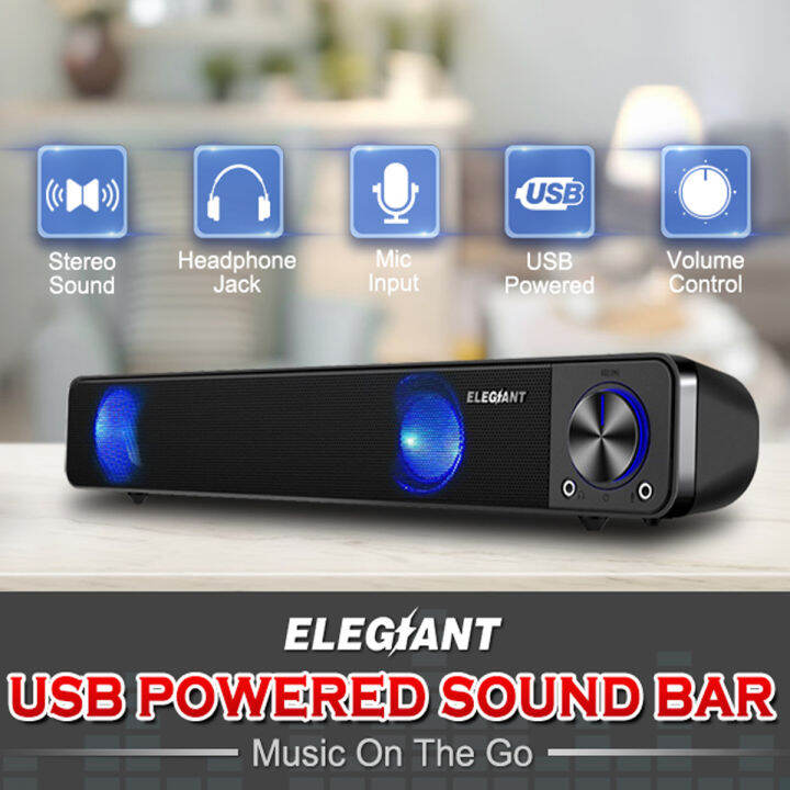 elegiant-mini-soundbar-สเตอริโอยูเอสบีคอมพิวเตอร์ลำโพงไฟ-led-ควบคุมระดับเสียงพร้อมไมโครโฟนสำหรับแท็บเล็ตพีซีเดสก์ท็อปโปรเจคเตอร์