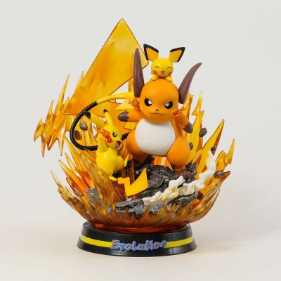 【LZ】♀∋  Pokémon Evolution Pikachu Light Up Figura Estátua Toy Modelo Colecionáveis Pikachu