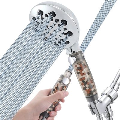 9 Settings High Pressure Shower Head Waterstop Handheld Shower Head with Filter Beads and Pause Mode, Water Softener Filter