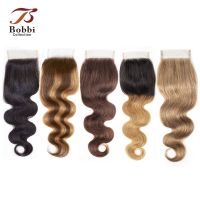 4x4 Lace Closure Body Wave Natural Color Dark Brown Highlight Honey Blonde Burgundy Indian Remy Human Hair Bobbi Collection