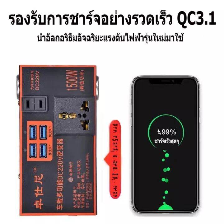 จัดส่งเร็ว1500w-อินเวอร์เตอร์-อินเวอร์เตอร์ในรถยนต์-แปลงไฟ-12v-24vเป็น-220v-แปลงไฟรถยนต์-เป็น-ไฟบ้าน-รถ-อินเวอร์เตอร์พาวเวอร์-แปลงไฟรถ12vเป็น220v-ตัวแปลงไฟ-ตัวแปลงแรงดันไฟฟ้าแบบดิจิตอลตัวแปลงไฟ-sine-w