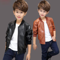 ULKNN hot Baby Boys PU Jackets 1-13 year old Threaded round neck jacket autumn and winter plus velvet thickening all season