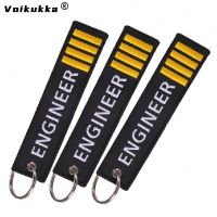 Voikukka Jewelry Text Embroidery Engineer Pilot Four Bars Keychain Black Pendant Tags Rectangle Key Chains Souvenir Wholesale Key Chains