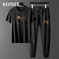 SONIX Tracksuit ผู้ชาย Icy Breathable Men และ Women ฤดูร้อนหลวมขนาดใหญ่ Casual กีฬาชุดกีฬา Planet เสื้อผ้าแขนสั้นผู้ชายเก้าจุดกางเกง2ชิ้นชุด