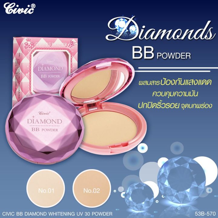 ส่งฟรี-แป้ง-มิสทีน-บีบี-ไดม่อน-mistine-bb-diamond-spf-25-pa-แป้งพัฟ-แป้งตลับ-civic-bb-diamond