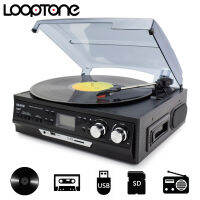 LoopTone 3-SpeedไวนิลIPเครื่องเล่นแผ่นเสียงเครื่องเล่นแผ่นเสียงแบบบลูทูธPlayer W/ 2 3Wชุดกลองแบบพับได้Gramophone AM/ตลับเทปวิทยุFM USB/ตัวบันทึกเอสดีAux-InสายRCA-Out AC220-240V