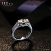 Lenya Jewelry แหวนเพชร DiamondLike สีเหลือง ทรงกลม ดีไซน์สุดหรูหรา โชว์ตัวพชรด้านข้าง ตัวเรือนเงินแท้ชุบทองคำขาว