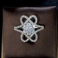 [COD] Cao Shi Amazons best-selling rhodium-plated full-diamond flower-shaped zircon ring female beautiful engagement
