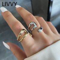 LIVVY แหวนเงินมีรูกลวงรูปเรขาคณิตเรียบคุณภาพสูงเครื่องประดับสำหรับแฟชั่นสำหรับผู้หญิงงานเลี้ยงวันเกิด