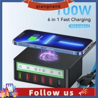 QIANGNAN6อะแดปเตอร์ชาร์จในรถยนต์ USB 100W 6พอร์ต PD QC แหล่งจ่ายไฟสถานีชาร์จแบบรวดเร็วแบบพกพาสากลสำหรับ IPhone 14 13 12 12/Samsung/Huawei