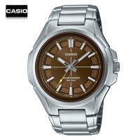 Velashop นาฬิกาข้อมือผู้ชายคาสิโอ CASIO Standard สายสแตนเลสสีเงิน หน้าปัดสีน้ำตาล รุ่น MTP-RS100D-5AVDF, MTP-RS100D-5A, MTP-RS100D