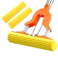 Folding Sponge Mop Stainless Steel Rod Squeezed Water Sponge Cotton Mop Suction Mop Spin Mop Household Goods Dust Mop Slipper