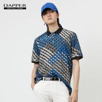 DAPPER เสื้อโปโล Modern Check Print สีฟ้า