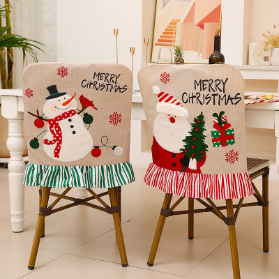 ABL ปลอกแขนเก้าอี้ซานตาคลอสมนุษย์หิมะผ้าคลุมเก้าอี้คริสต์มาสตกแต่งเทศกาลยางยืดหยุ่น