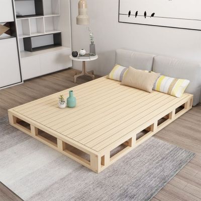Spot parcel post Solid Wood Hard Board Double Bed Rib Grills Floor Bed Japanese Style Trundle Bed Stickers Deck Tatami Bed Shelf without Bedside