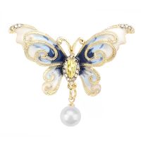 ALLYES Enamel Butterfly Brooches for Women Vintage Palace Inlaid Crystal Pearl Pendant Pins Clothes Collar Brooch Jewelry Gifts