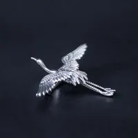 Real S925 Sterling Silver Personality Vintage clear sky flying crane brooch female national tide classical ethnic collar pin