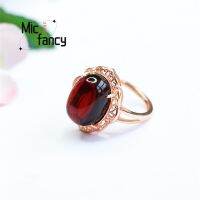 Natural Water Purification Amber Blood Pearl Ring Embedded With Hollowed-Out Finger Simple Personality Retro Style Women Jewelry