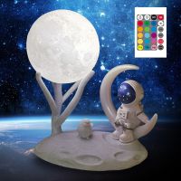 ▬ Astronaut Moon Table Lamp Moon Astronaut Lamp Stepless Dimming Night Lamp Childrens Night Light Bedroom Decoration Kid Gifts