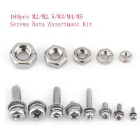 Screws Nuts 160pcs Stainless Steel SS304 Pan Head Screws Nuts Assortment Kit M2 M2.5 M3 M4 M5