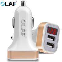 OLAF เครื่องชาร์จ USB อแดปเตอร์ชาร์จแบตเตอรี่ความเร็วสูงอัตโนมัติชาร์จไฟรถยนต์หน้าจอดิจิตอลแบบสอง USB เหมาะสำหรับ Samsung แท็บเล็ตเครื่องชาร์จในรถยนต์เหมาะสำหรับ Xiaomi