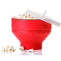 Microwave Popcorn Maker Silicone Popcorn Bucket Bowl With Lid Red High Temperature Non-toxic Foldable Durable DIY Popcorn Bowl