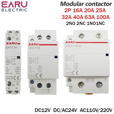 ✶◇♘ 2P 16-100A DC12/24V AC220V 50/60Hz Din Rail Household AC Modular Contactor Switch Controller 2NO 2NC 1NO1NC DIY Smart Home Hotel