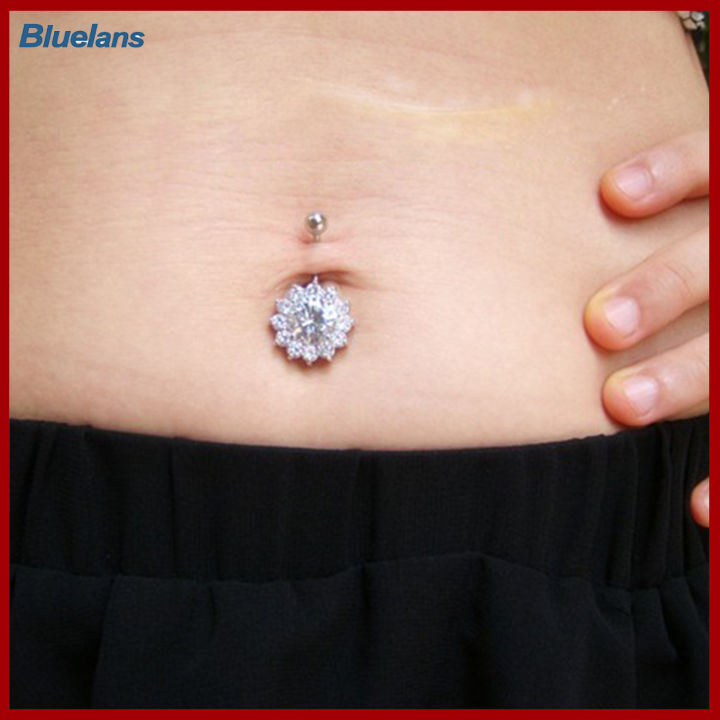 bluelans-บาร์เบลกระดุมเครื่องประดับบอลประดับพลอยเทียมสำหรับผู้หญิงแฟชั่นแหวนเจาะร่างกายแหวนสะดือ