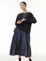 XITAO Dress Casual Loose Long Sleeve T-shirt Dress