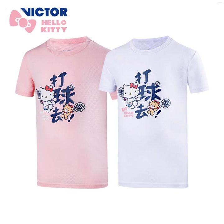 เสื้อยืดแฟชั่นสำหรับเด็ก-victor-victor-hello-kitty-victory-kt202jr-ชุดกีฬาแบดมินตัน-hello-kitty