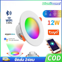 ไฟ RGBCW ไฟดาวไลท์เพดาน ไฟดาวน์ไลท์ led 16สีRGB สมาร์ทดาRGB โคมดาวน์ไลท์ LED ทรงกลม, ไฟเพดานอัจฉริยะ, หรี่แสงได้, เปลี่ยนสีได้, สำหรับติดตั้งบนเพดาน