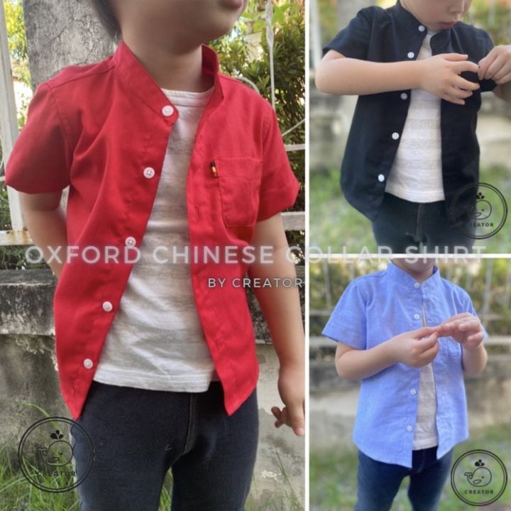 เสื้อเชิ้ตคอจีนเด็กเล็กแขนสั้น-ผ้า-oxford-oxford-chinese-collar-shirt-เสื้อเชิ้ตเด็ก-เสื้อเชิ้ตเด็กคอจีน