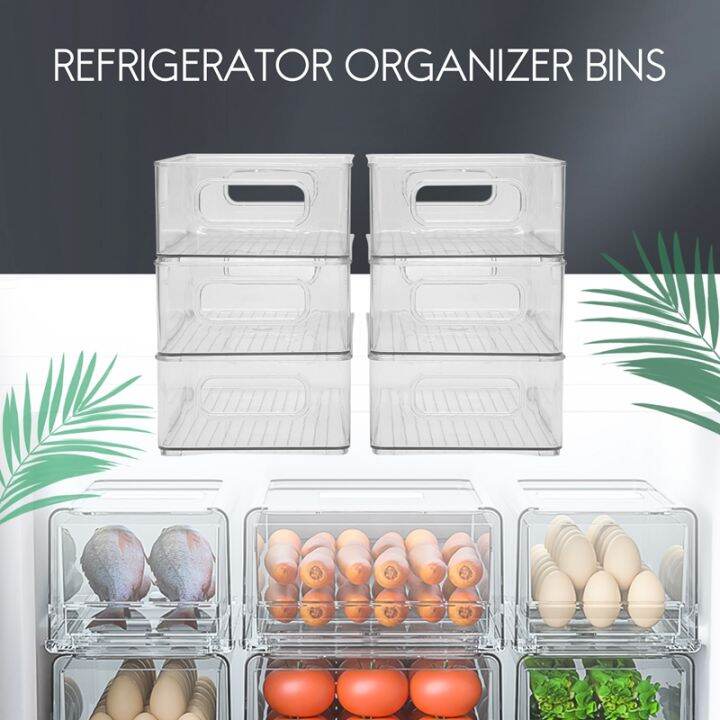 6pcs-refrigerator-organizer-bins-stackable-fridge-organizers-with-cutout-handles-clear-plastic-pantry-food-storage-rack