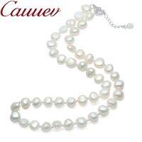 Cauuev Real Natural Freshwater Baroque Pearl Necklace For Women 9-10mm Pearl Jewelry with 925 Sterling Silver Jewelry Gift