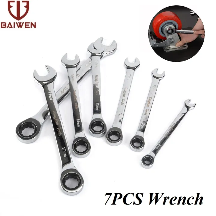 BAI WEN 819mm Gear Ratchet Wrench Metric Combination Wrench Set Tooth