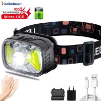 Powerful COB LED Headlamp Smar Motion Sensor Headlight USB Rechargeable Head Lamp Waterproof Head Flashlight with Battery