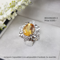 แหวนซิทรินหน้าใหญ่(citrine) ใส่เต็มนิ้ว เม็ดยอดเจียรไนเหลี่ยมสวย ดีไซน์ตัวเรือนเก๋มาก ประดับไวท์แซฟไฟร์ แหวนเงินแท้925 รหัสR0V016331-3