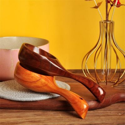 ◊┅ Wooden Spoon Soup Scoops Long Handle Cooking Scoop Wood Ramen Rice Spoon Soup Ladle Catering Tableware Kitchen Accessories