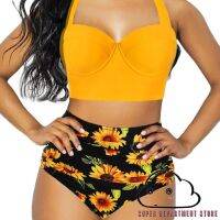 New Fashion Summer Sunflower Printing y Women Split Bikini Female Swimwear